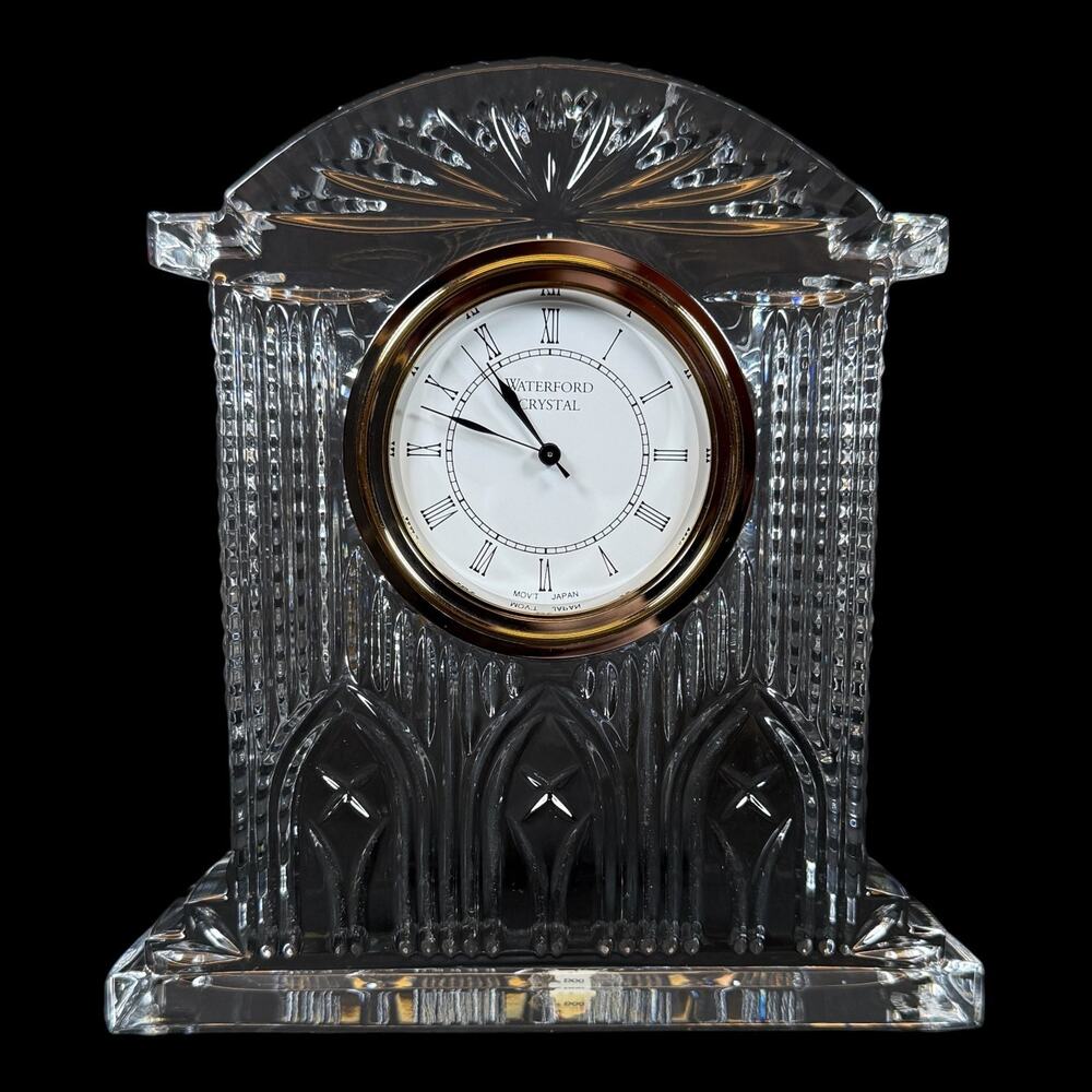 Waterford Cut Crystal Glass Westminster Mantle/Desk Clock Heavy 6.5"/6"/2"